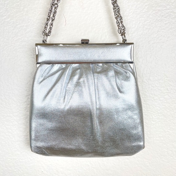 Vintage 1960's Silver Metallic Evening Bag Chain Prom Fairy Whimsigoth Glam - Picture 2 of 9